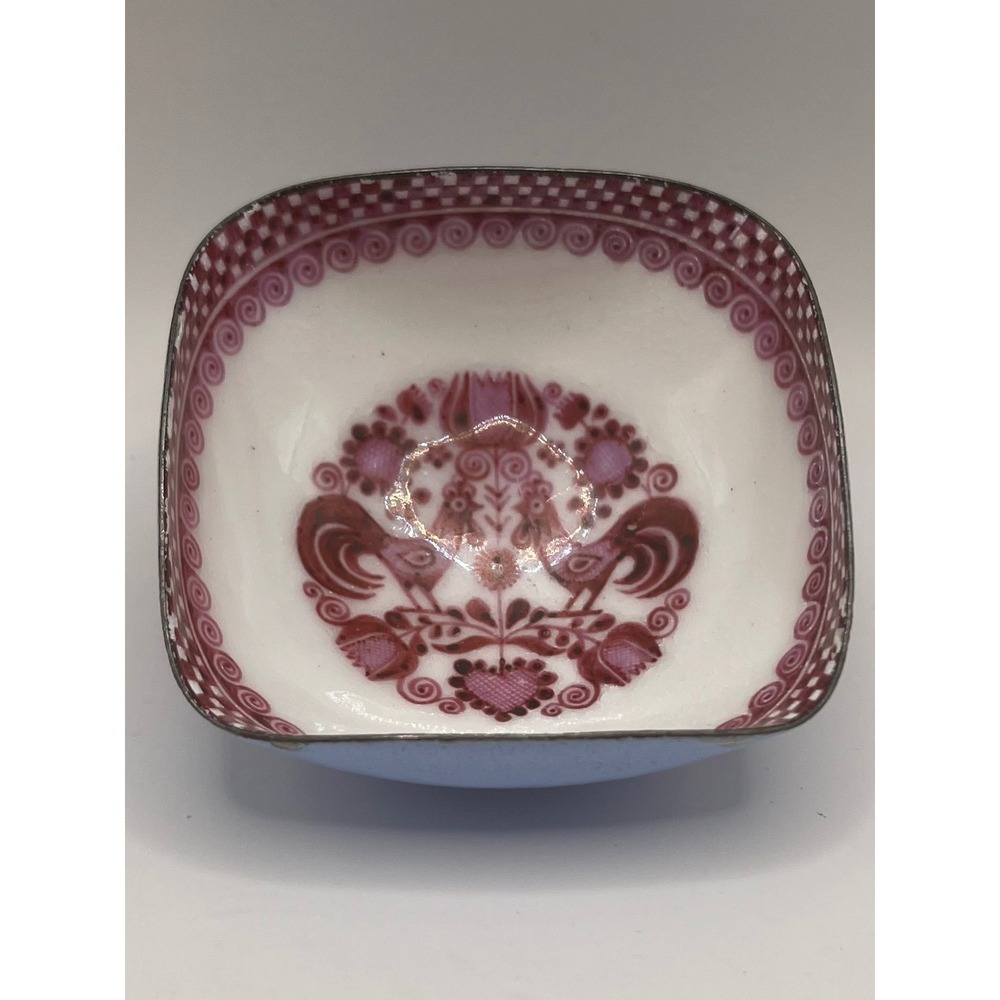 Vintage Enamel Email Studio Steinböck Austria  Rooster Folk Art Square Dish